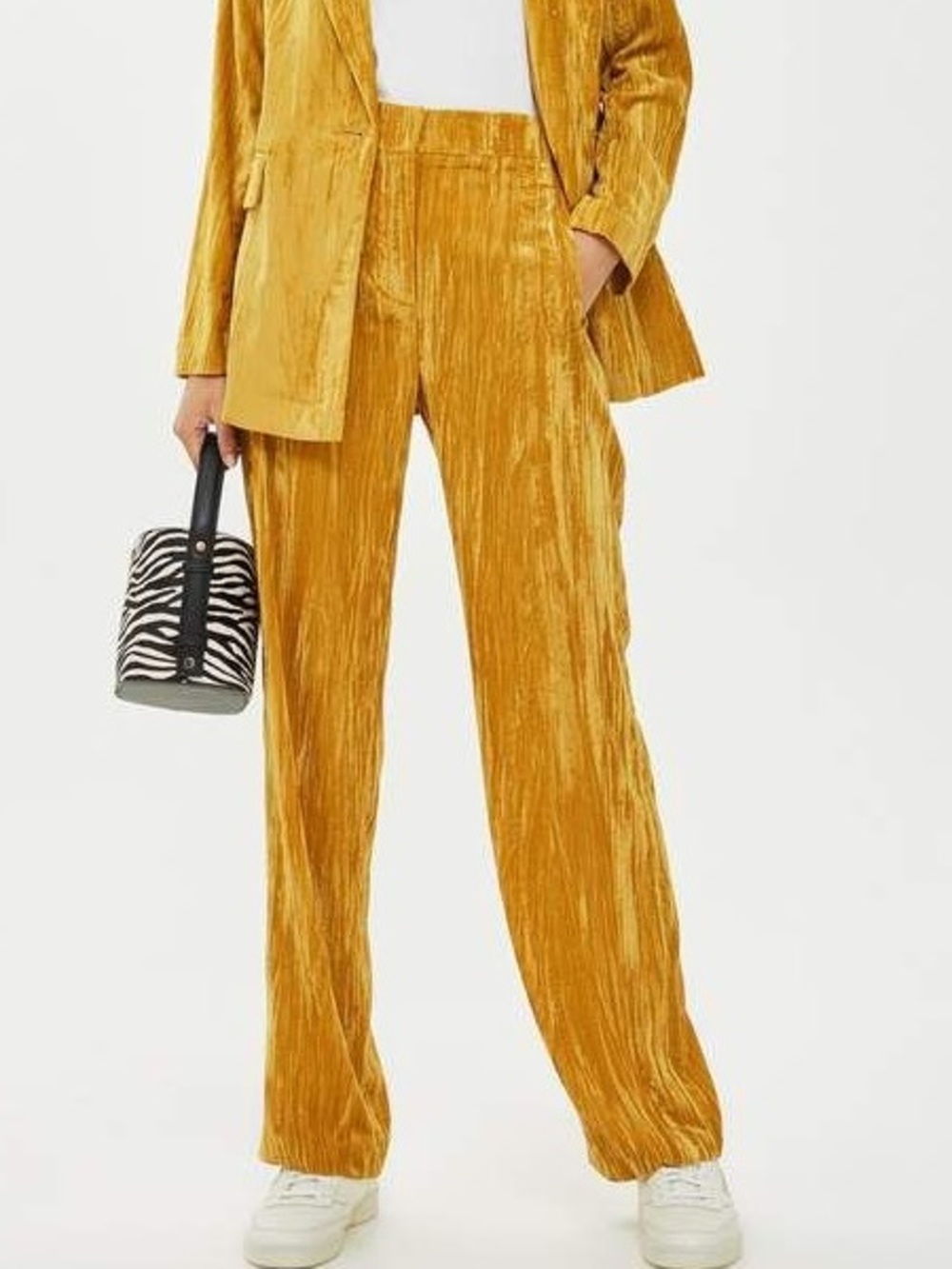 Topshop Mustard Gold Velvet Wide-Leg Trousers